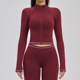 Contrast Stitch Full-Zip Cropped Active Jacket