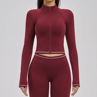 Contrast Stitch Full-Zip Cropped Active Jacket