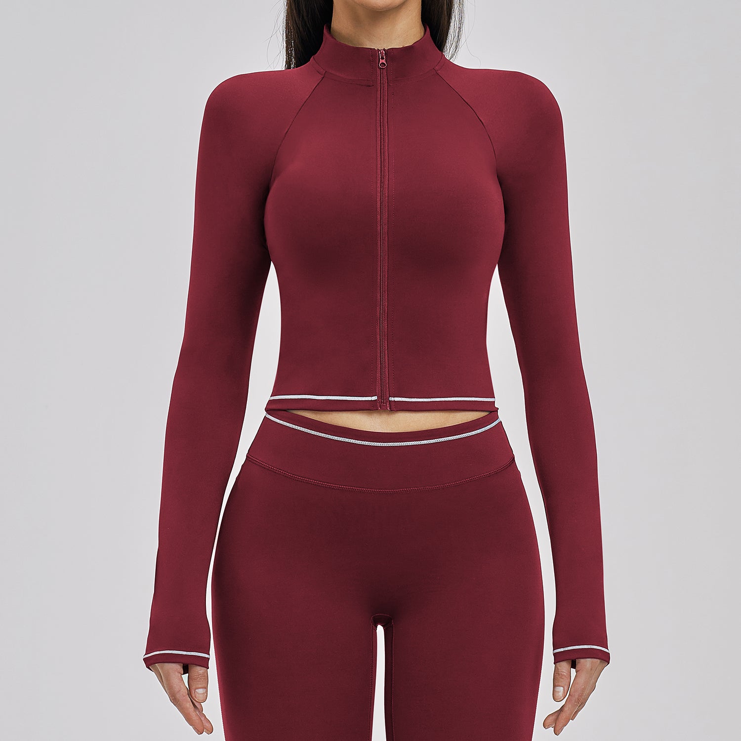 Contrast Stitch Full-Zip Cropped Active Jacket