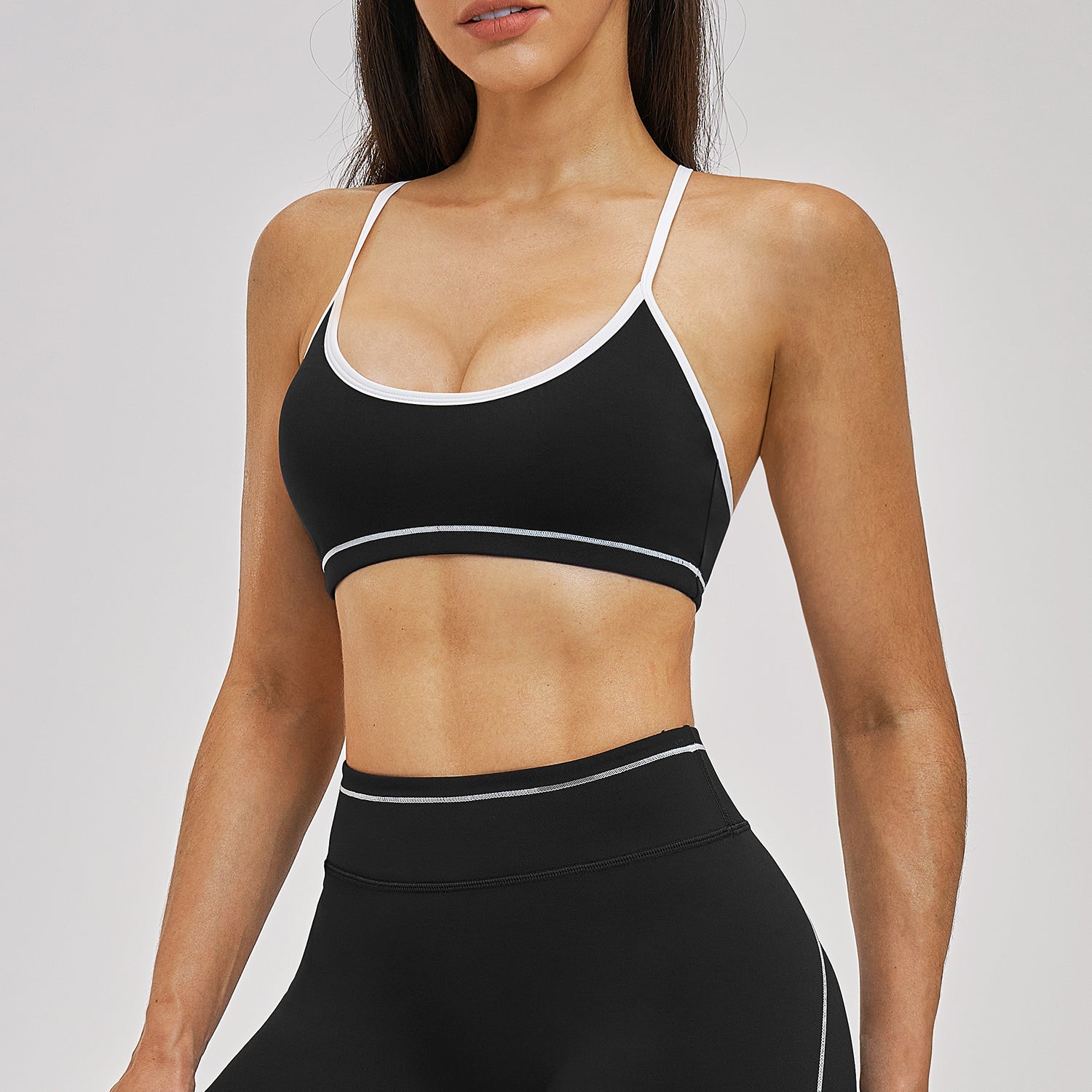 Contrast Stitch Cross-Back Sports Bra