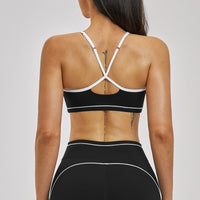 Contrast Stitch Cross-Back Sports Bra