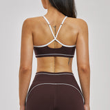 Contrast Stitch Cross-Back Sports Bra