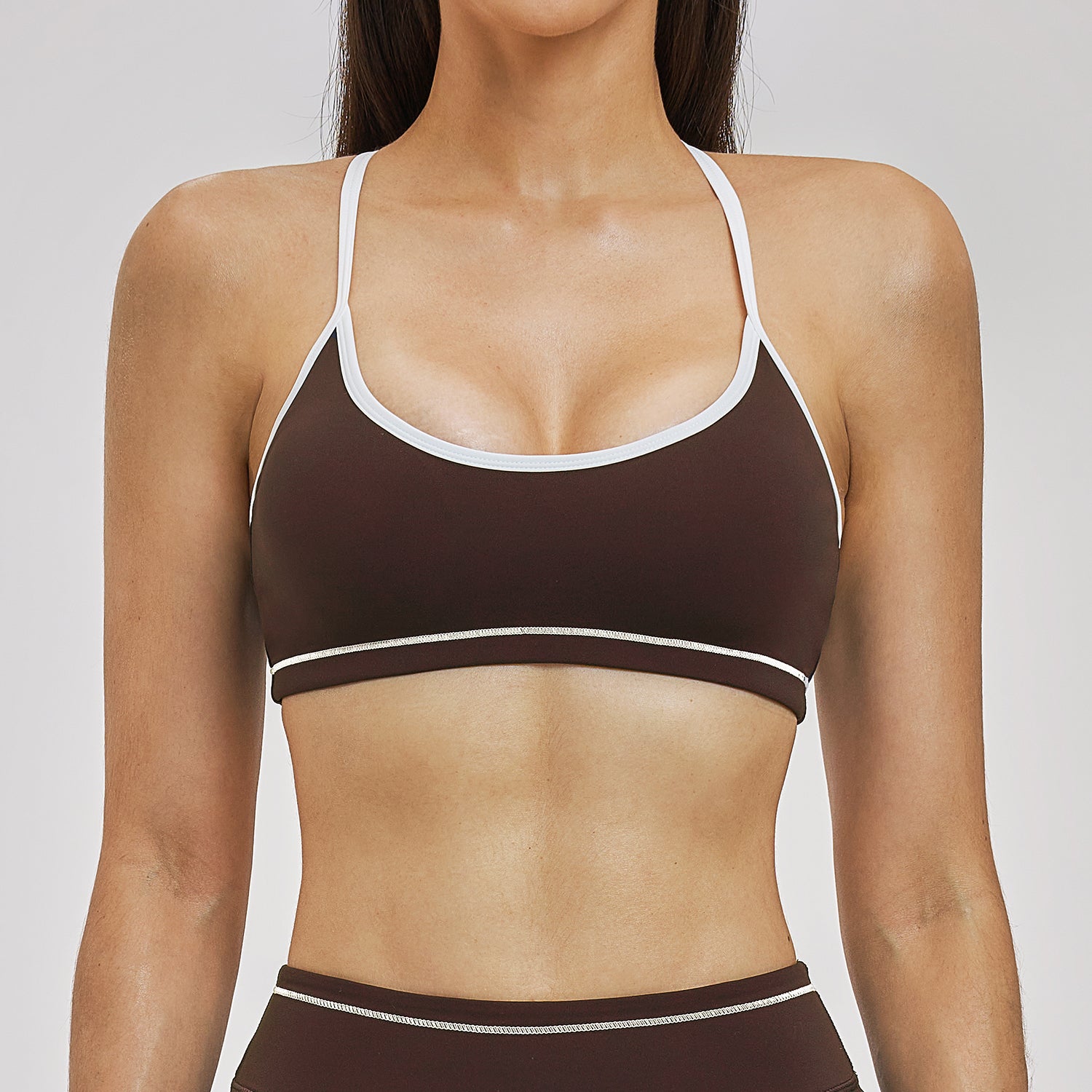 Contrast Stitch Cross-Back Sports Bra