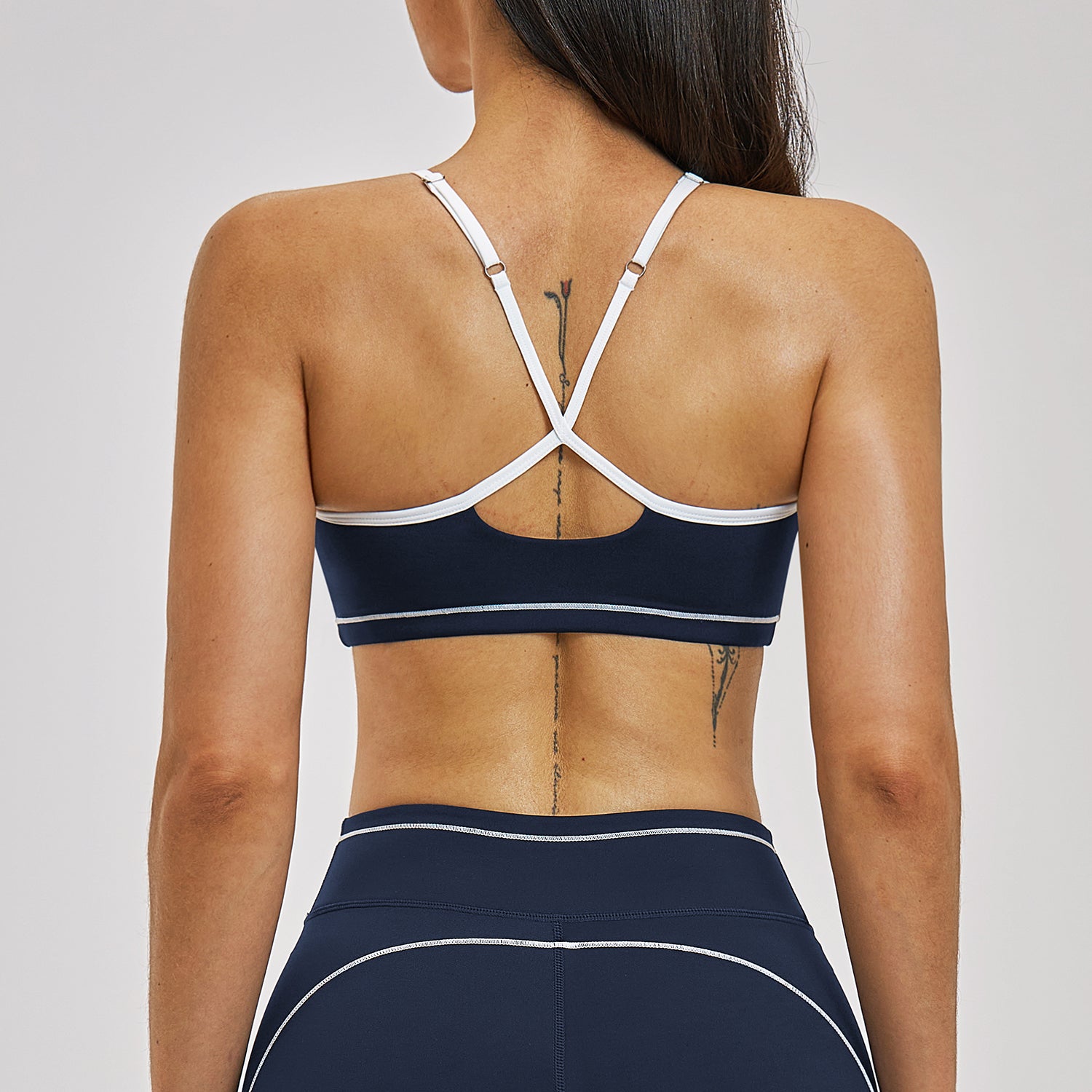 Contrast Stitch Cross-Back Sports Bra