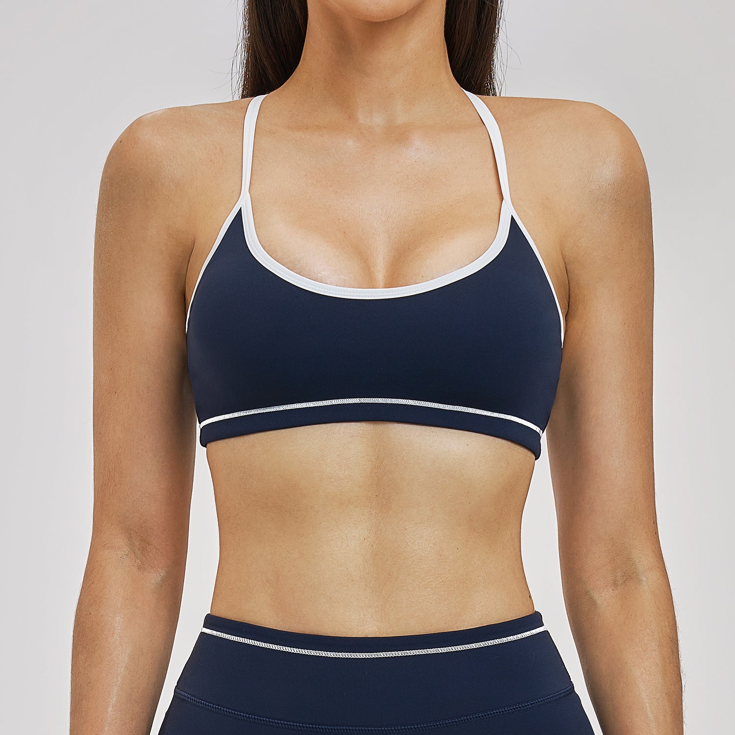 Contrast Stitch Cross-Back Sports Bra