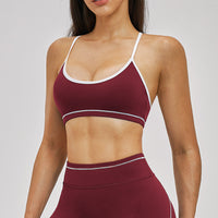 Contrast Stitch Cross-Back Sports Bra