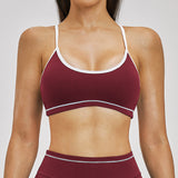 Contrast Stitch Cross-Back Sports Bra