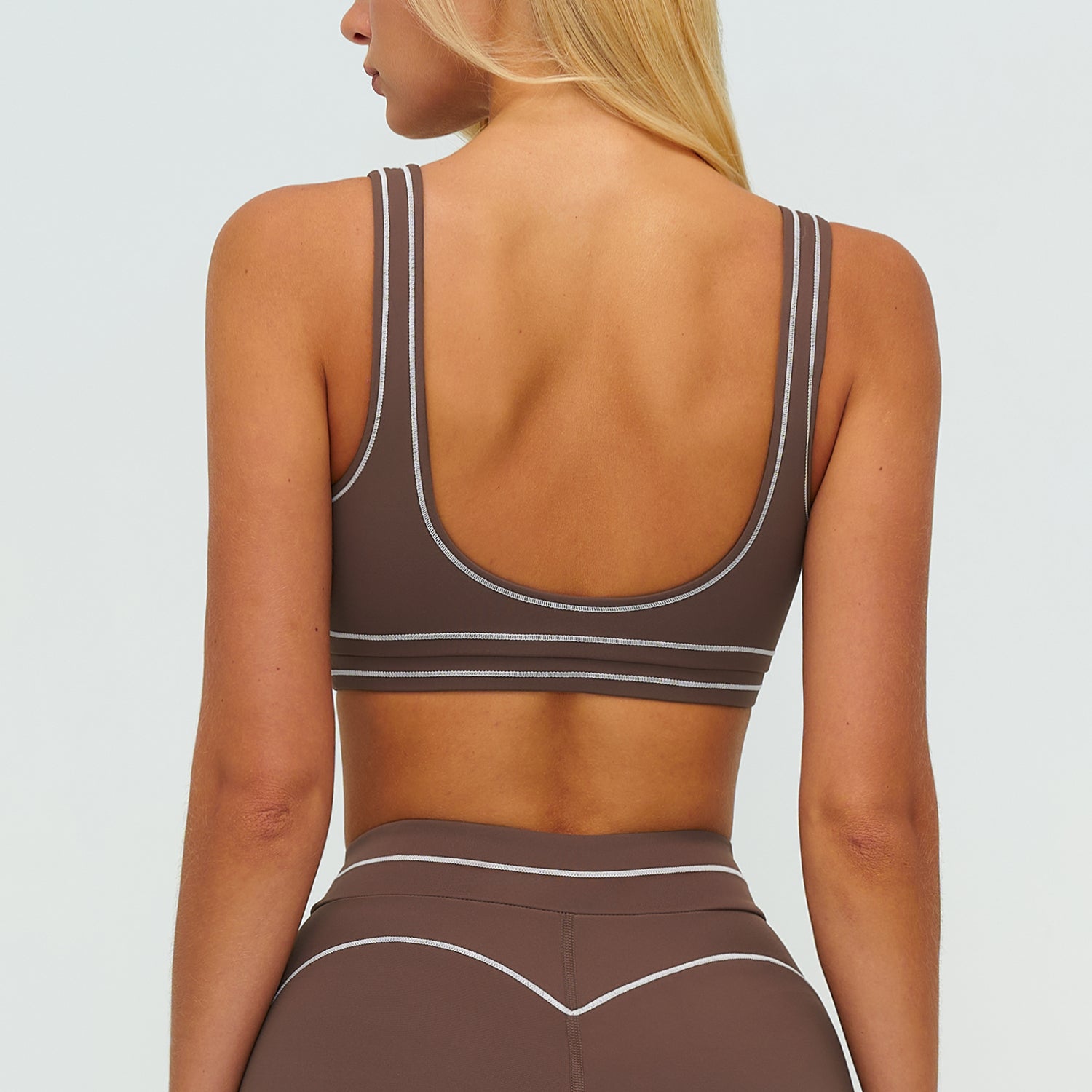Contrast-Stitch U-Back Sports Bra