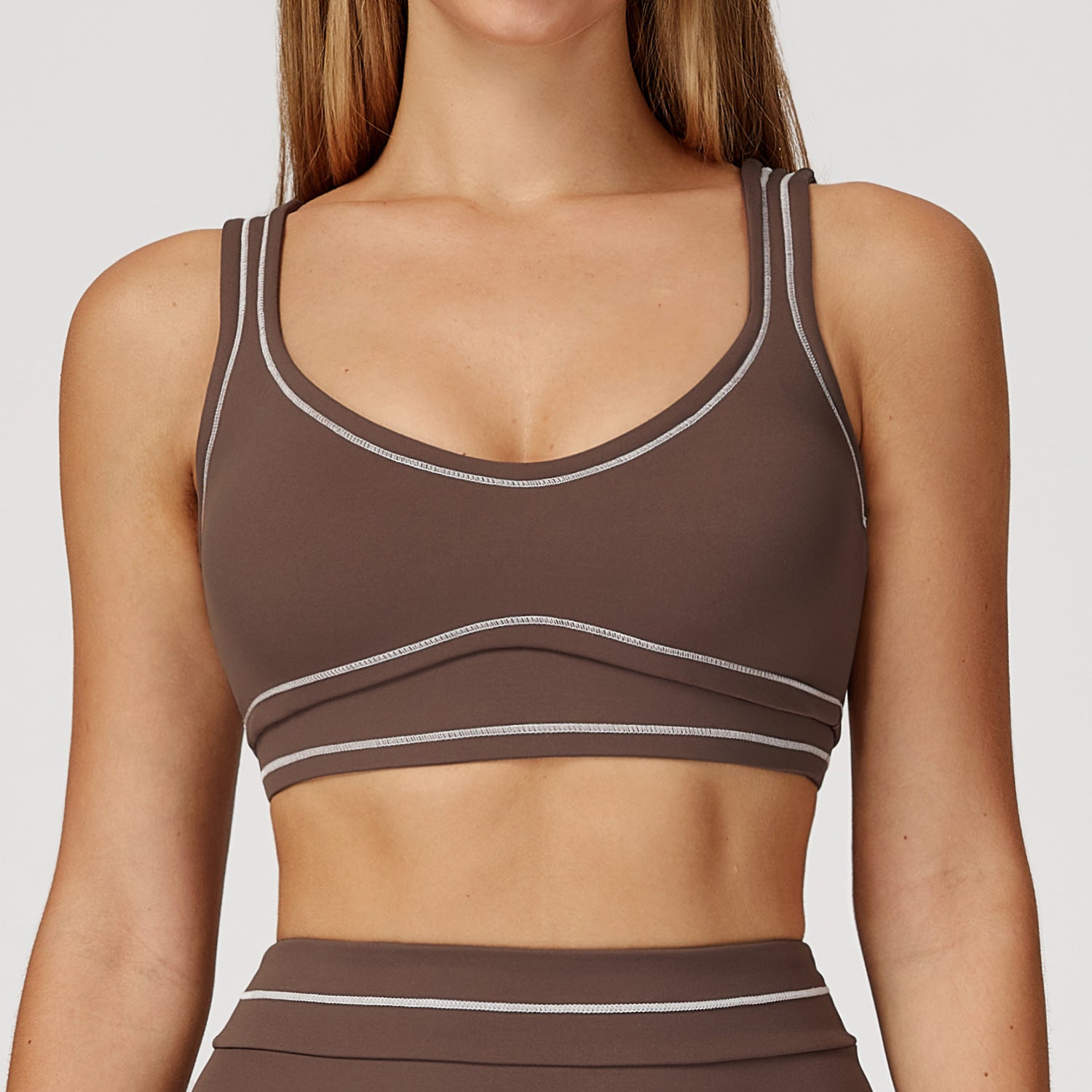 Contrast-Stitch U-Back Sports Bra