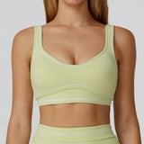 Contrast-Stitch U-Back Sports Bra