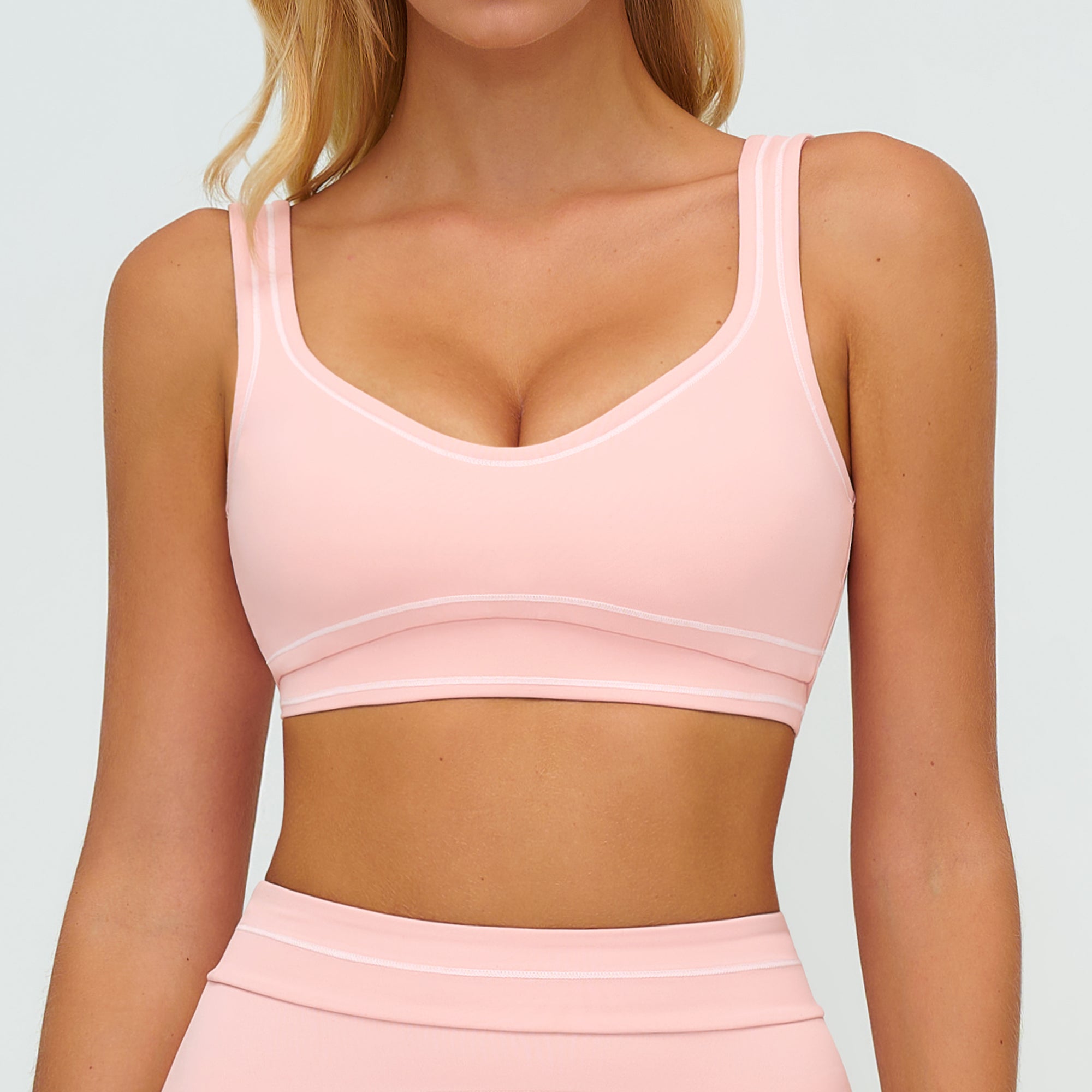 Contrast-Stitch U-Back Sports Bra