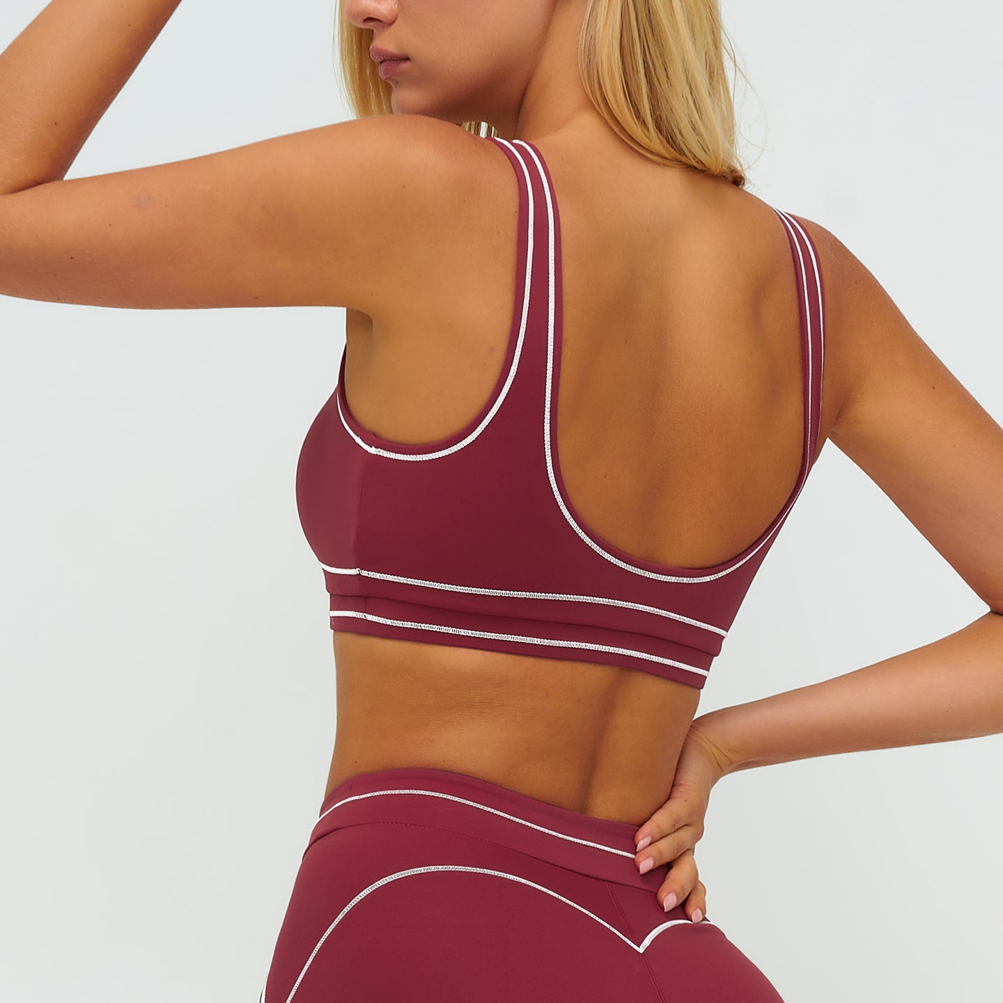 Contrast-Stitch U-Back Sports Bra