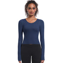 Seamless Crew Neck Long Sleeve Top with Built-in Bra