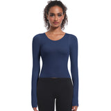 Seamless Crew Neck Long Sleeve Top with Built-in Bra