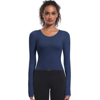 Seamless Crew Neck Long Sleeve Top with Built-in Bra