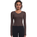 Seamless Crew Neck Long Sleeve Top with Built-in Bra