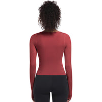 Seamless Crew Neck Long Sleeve Top with Built-in Bra
