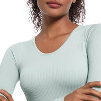 Seamless Crew Neck Long Sleeve Top with Built-in Bra
