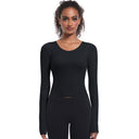 Seamless Crew Neck Long Sleeve Top with Built-in Bra