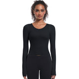 Seamless Crew Neck Long Sleeve Top with Built-in Bra
