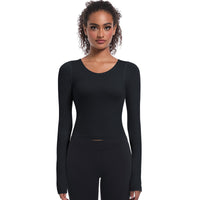 Seamless Crew Neck Long Sleeve Top with Built-in Bra