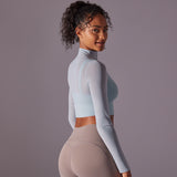 Mesh Long Sleeve Cropped Top with Built-in Bra