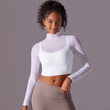 Mesh Long Sleeve Cropped Top with Built-in Bra