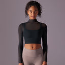 Mesh Long Sleeve Cropped Top with Built-in Bra