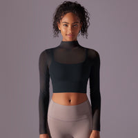 Mesh Long Sleeve Cropped Top with Built-in Bra