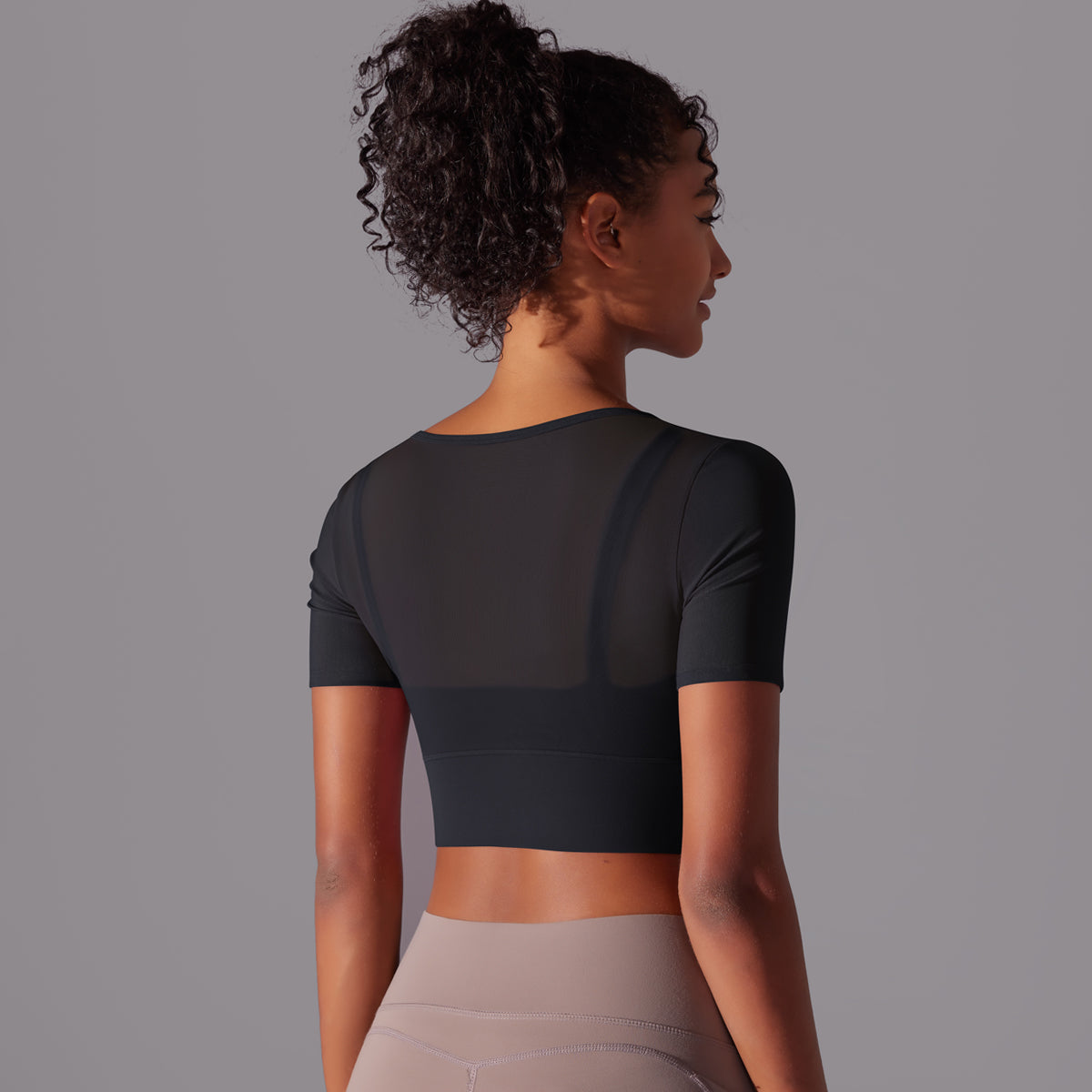 Mesh Long Sleeve Sexy Top with Built-in Bra