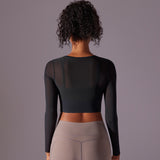 Mesh Long Sleeve Sexy Top with Built-in Bra
