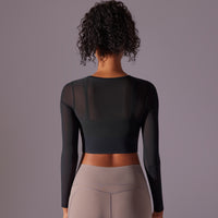 Mesh Long Sleeve Sexy Top with Built-in Bra