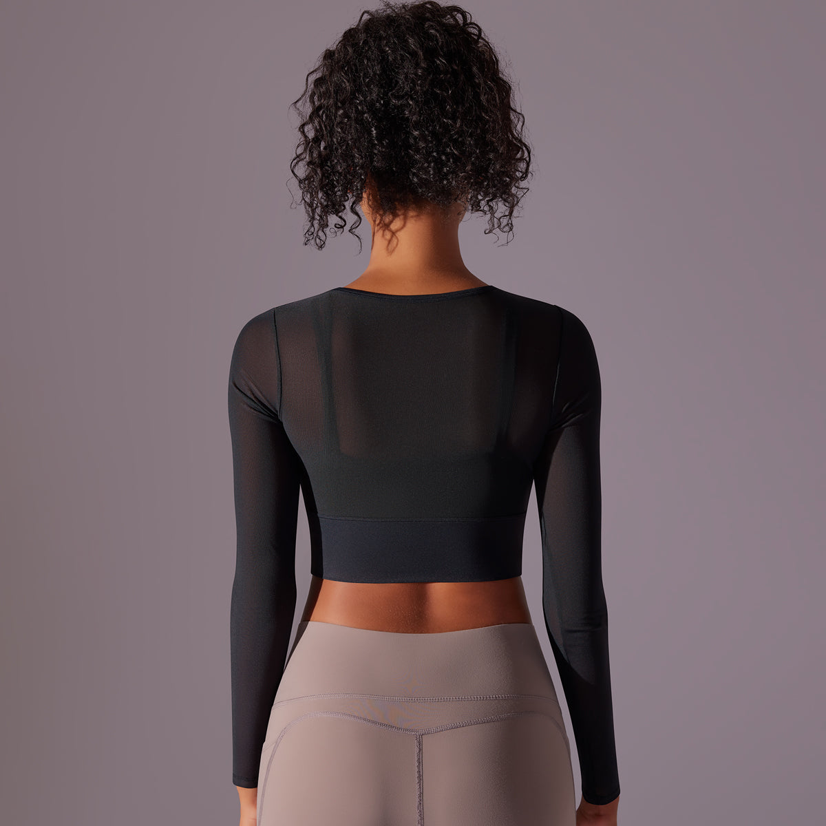 Mesh Long Sleeve Sexy Top with Built-in Bra