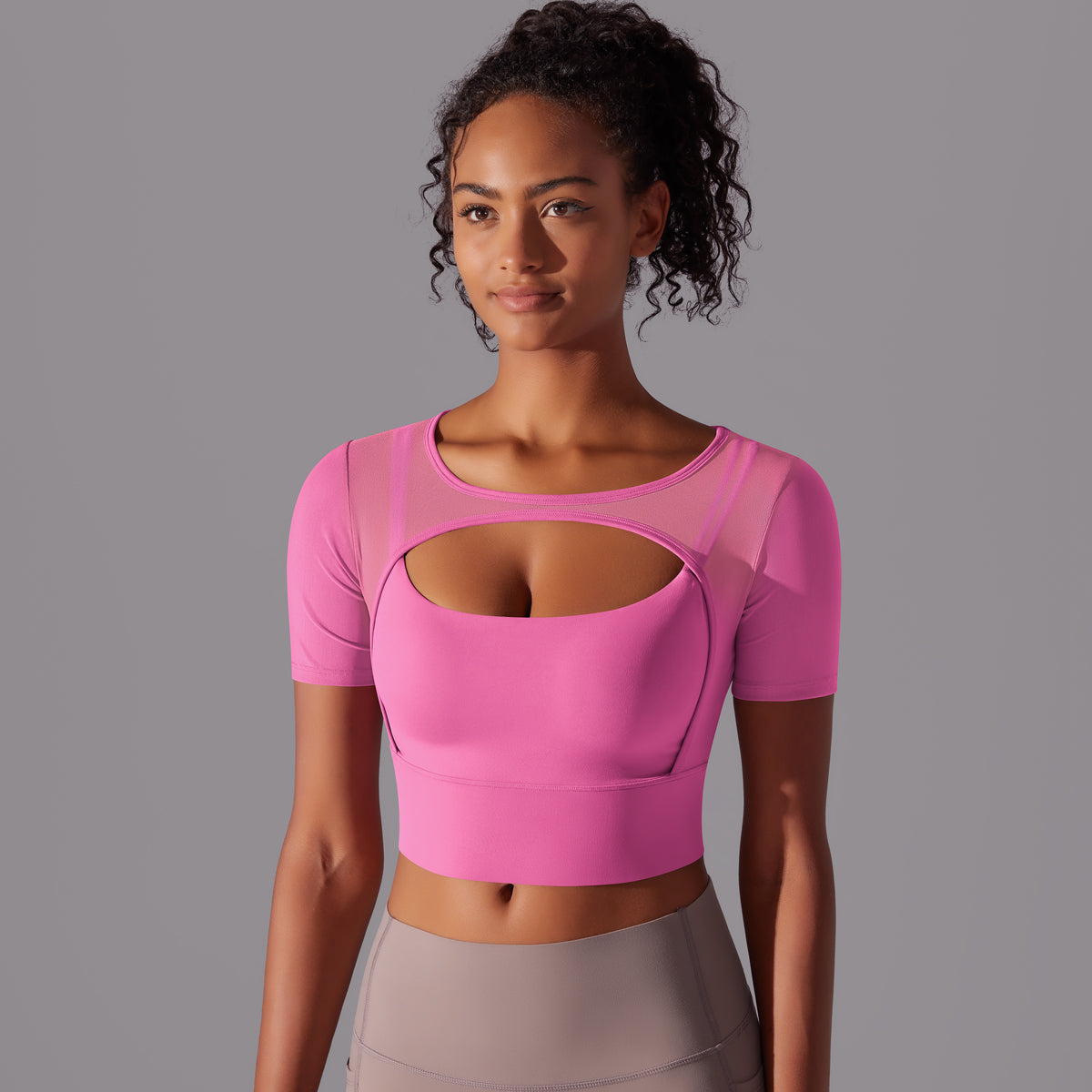 Mesh Long Sleeve Sexy Top with Built-in Bra