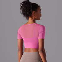 Mesh Long Sleeve Sexy Top with Built-in Bra