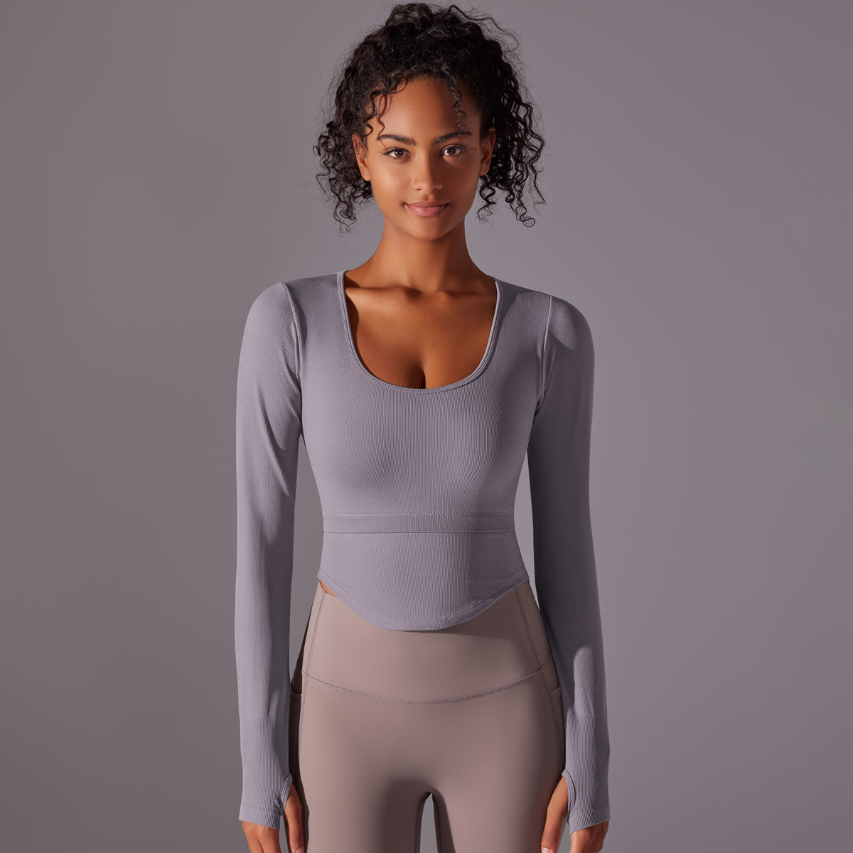 Ribbed Seamless Long Sleeve Workout Top