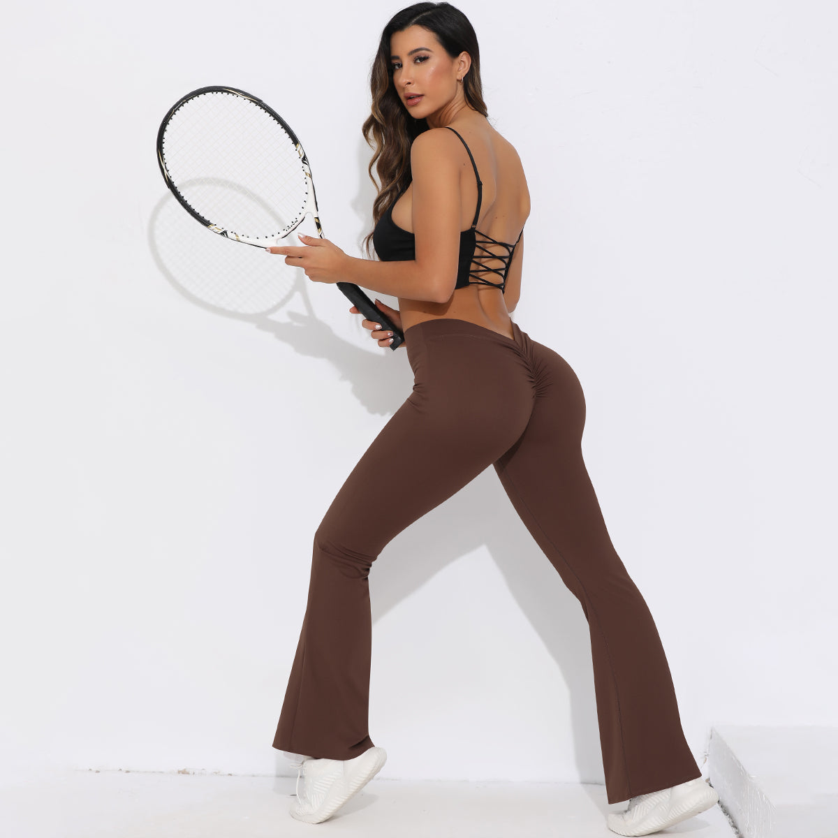 V-Back Ruched Flare Leggings